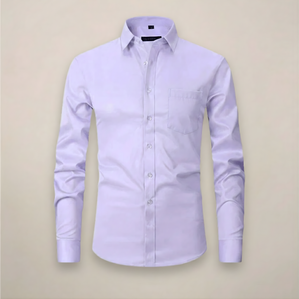 Camisa de manga larga para hombre — corte estructurado sin arrugas — formal